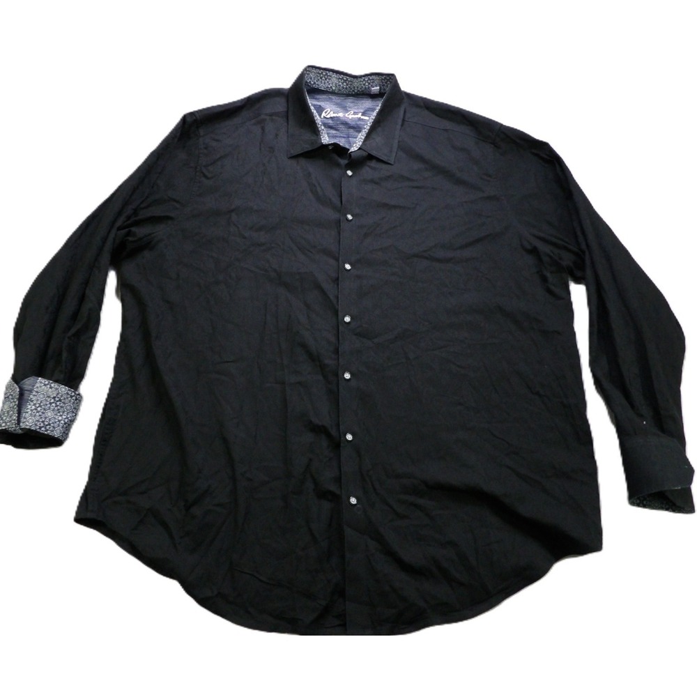 Robert Graham Flip Cuff Shirt Men 2XLT Black Paisley Trim Cotton Luxury Big Tall